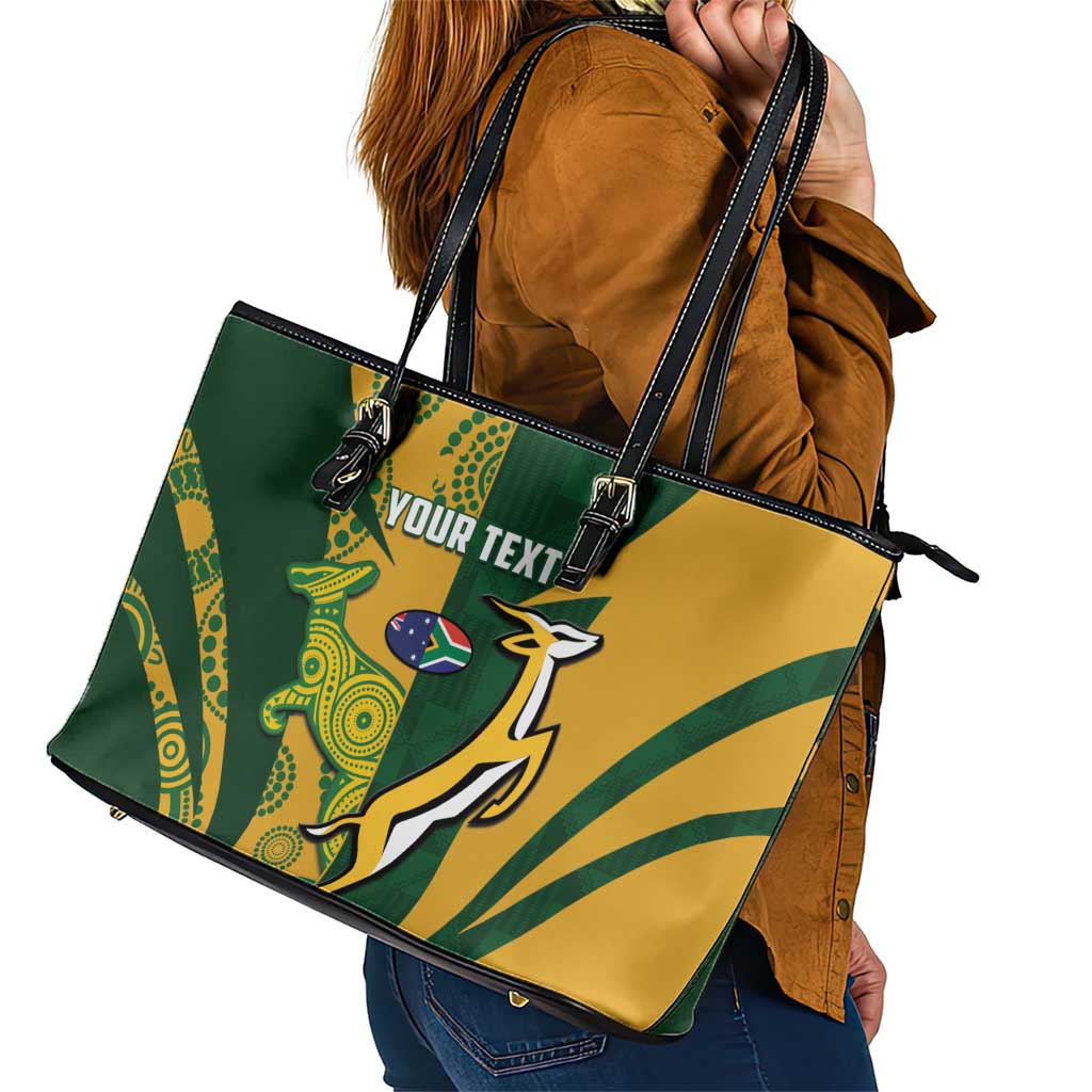South Africa Australia Rugby Custom Leather Tote Bag Springboks Wallabies Together - Aussie Hoodie