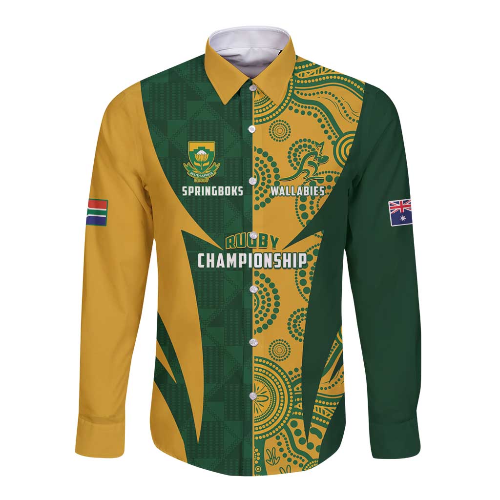 South Africa Australia Rugby Custom Long Sleeve Button Shirt Springboks Wallabies Together - Aussie Hoodie