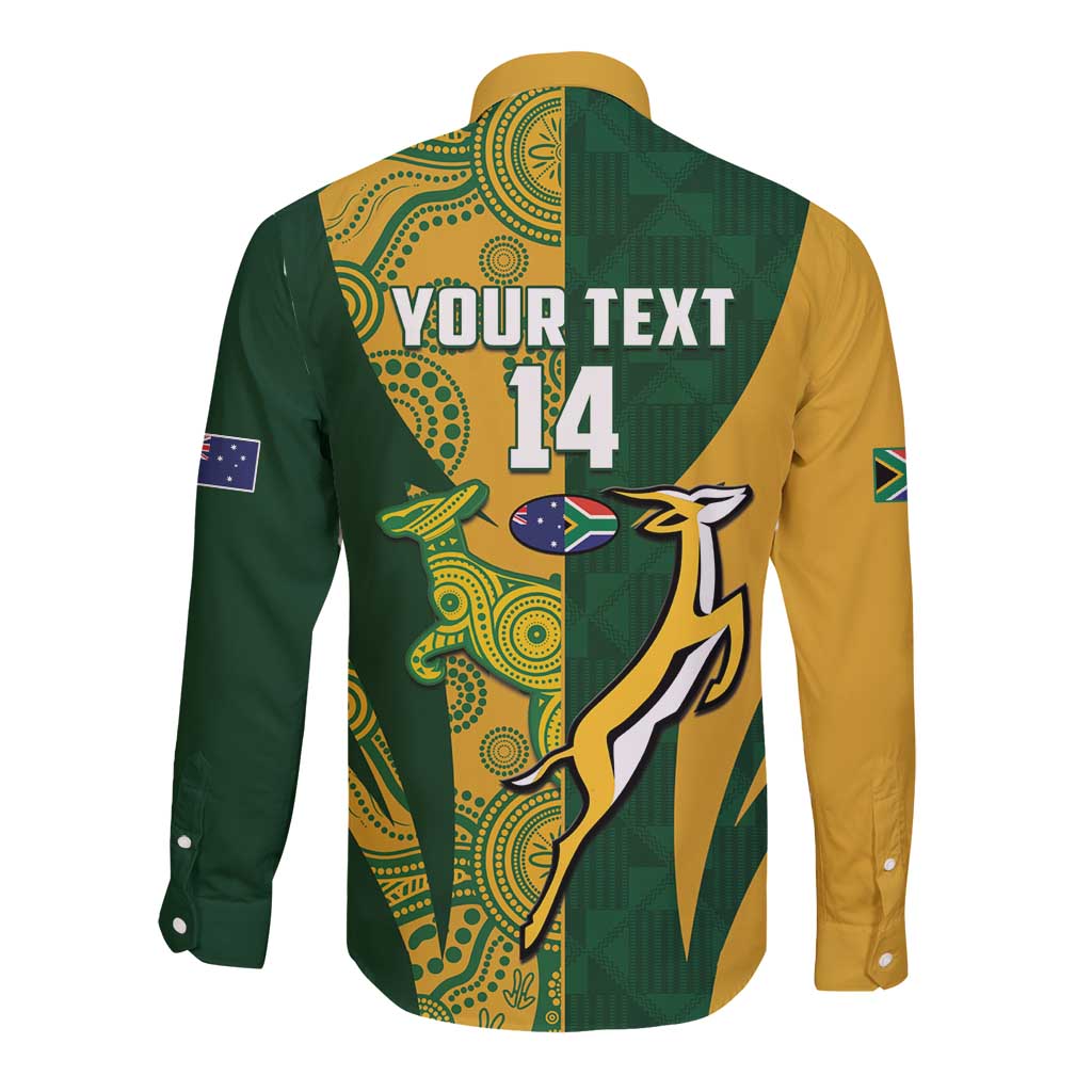 South Africa Australia Rugby Custom Long Sleeve Button Shirt Springboks Wallabies Together - Aussie Hoodie
