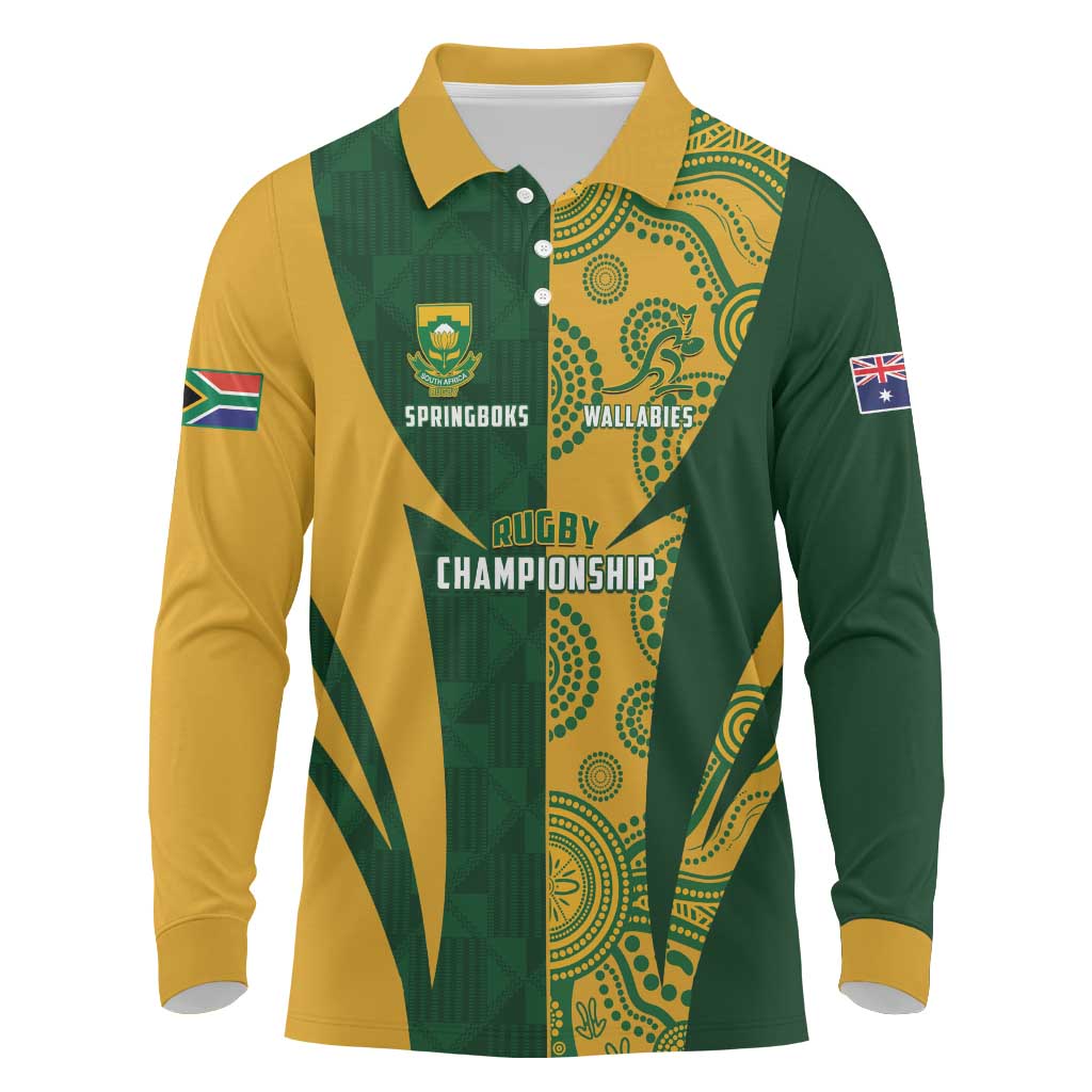 South Africa Australia Rugby Custom Long Sleeve Polo Shirt Springboks Wallabies Together - Aussie Hoodie