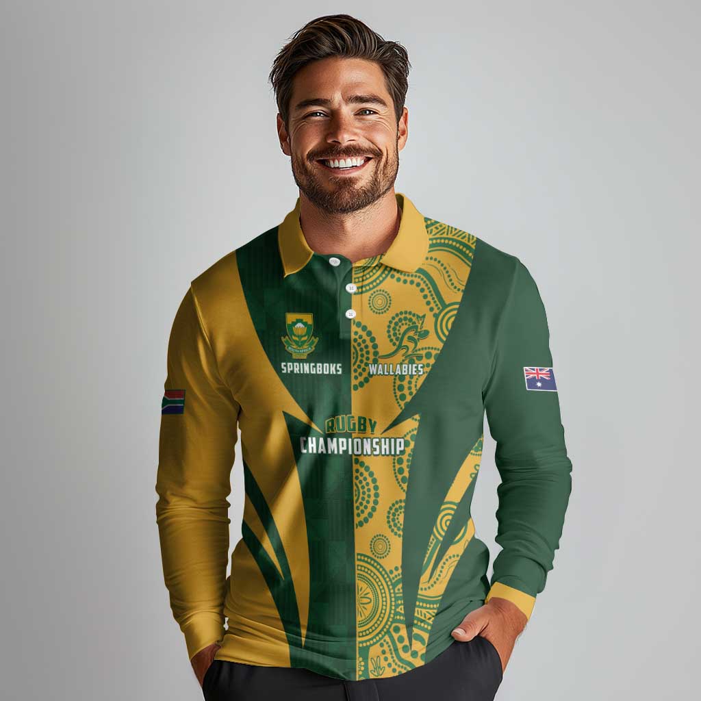 South Africa Australia Rugby Custom Long Sleeve Polo Shirt Springboks Wallabies Together - Aussie Hoodie