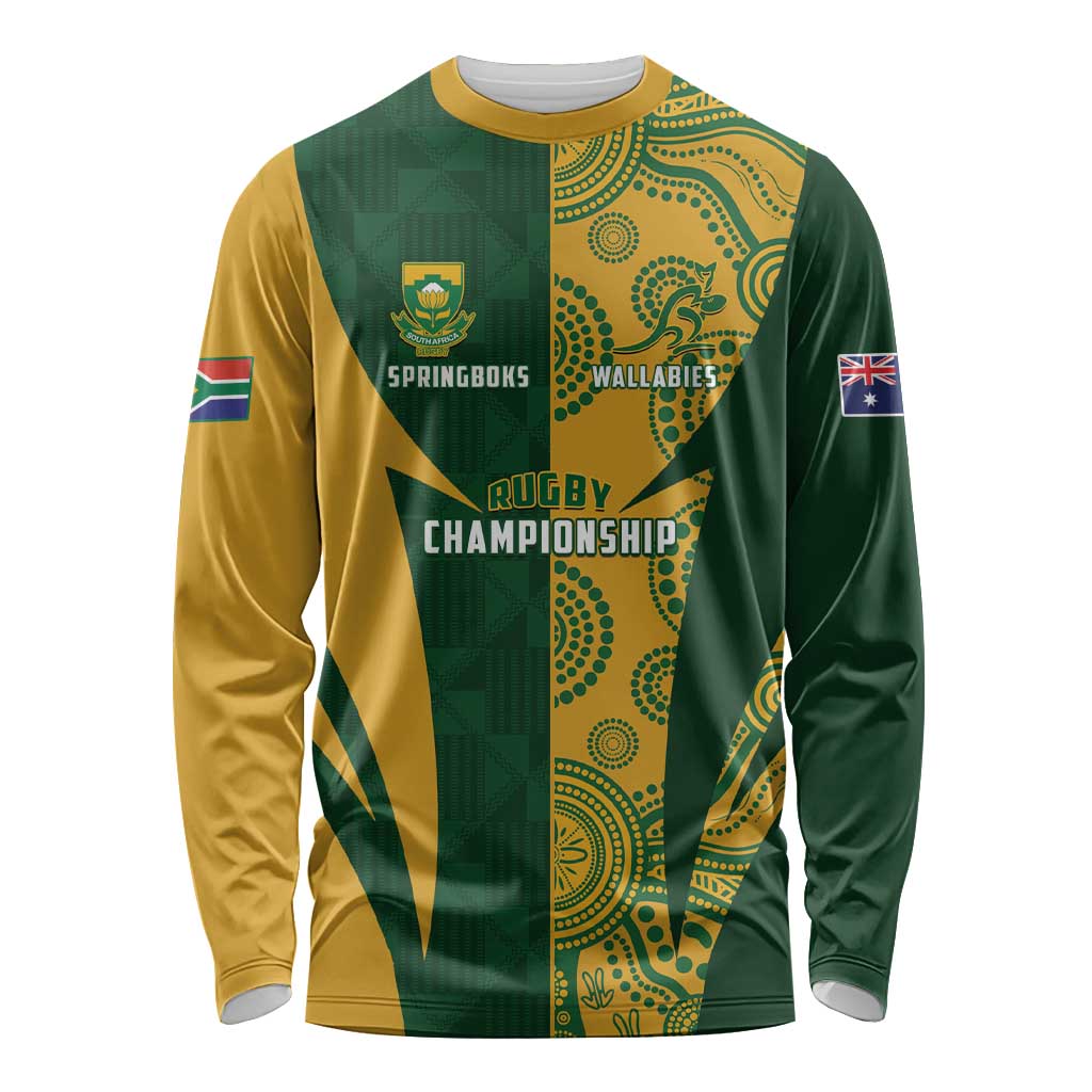 South Africa Australia Rugby Custom Long Sleeve Shirt Springboks Wallabies Together - Aussie Hoodie