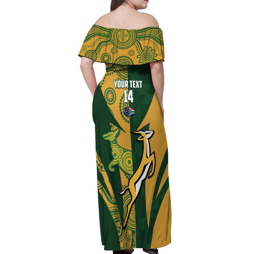 South Africa Australia Rugby Custom Off Shoulder Maxi Dress Springboks Wallabies Together - Aussie Hoodie