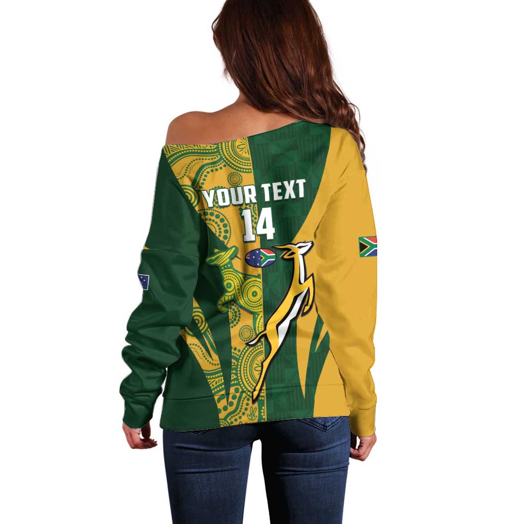 South Africa Australia Rugby Custom Off Shoulder Sweater Springboks Wallabies Together - Aussie Hoodie