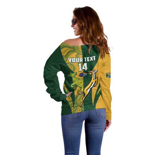 South Africa Australia Rugby Custom Off Shoulder Sweater Springboks Wallabies Together - Aussie Hoodie