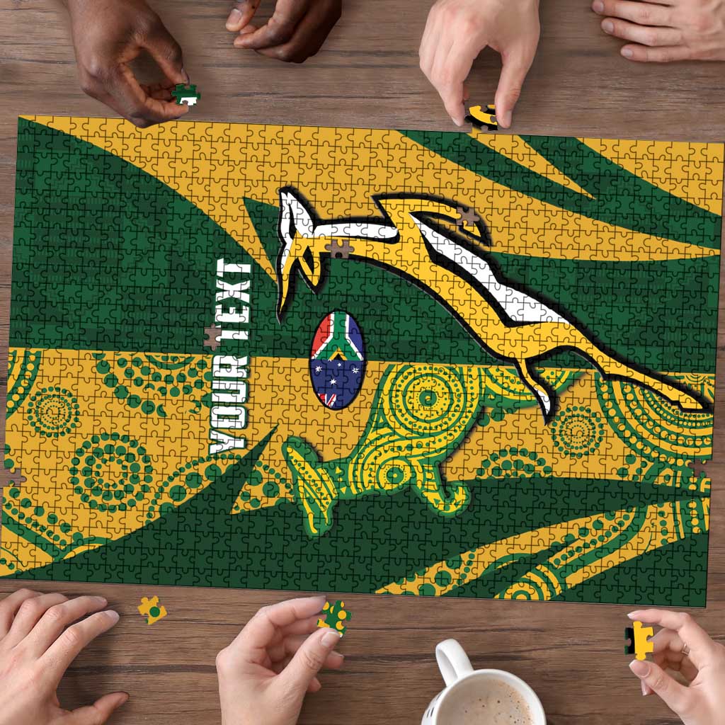 South Africa Australia Rugby Custom Puzzle Springboks Wallabies Together - Aussie Hoodie