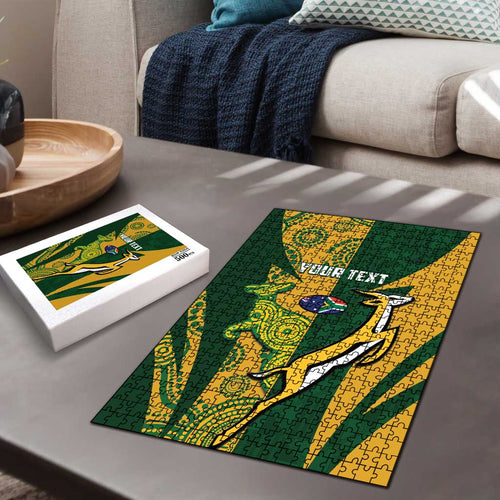 South Africa Australia Rugby Custom Puzzle Springboks Wallabies Together - Aussie Hoodie
