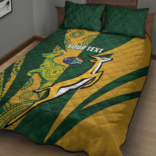 South Africa Australia Rugby Custom Quilt Bed Set Springboks Wallabies Together - Aussie Hoodie