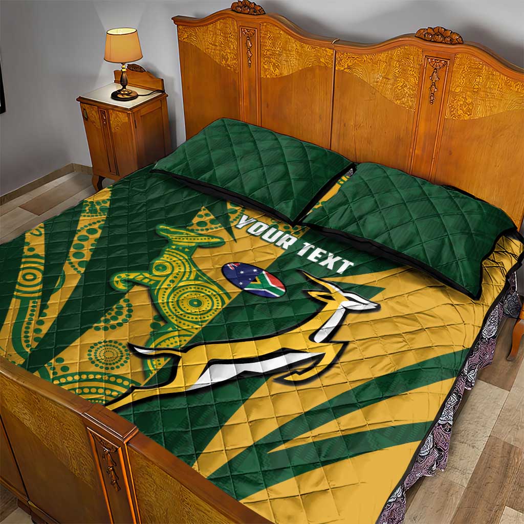South Africa Australia Rugby Custom Quilt Bed Set Springboks Wallabies Together - Aussie Hoodie