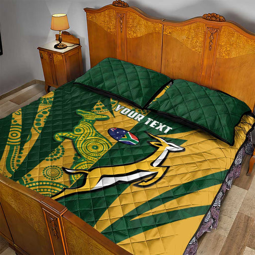 South Africa Australia Rugby Custom Quilt Bed Set Springboks Wallabies Together - Aussie Hoodie