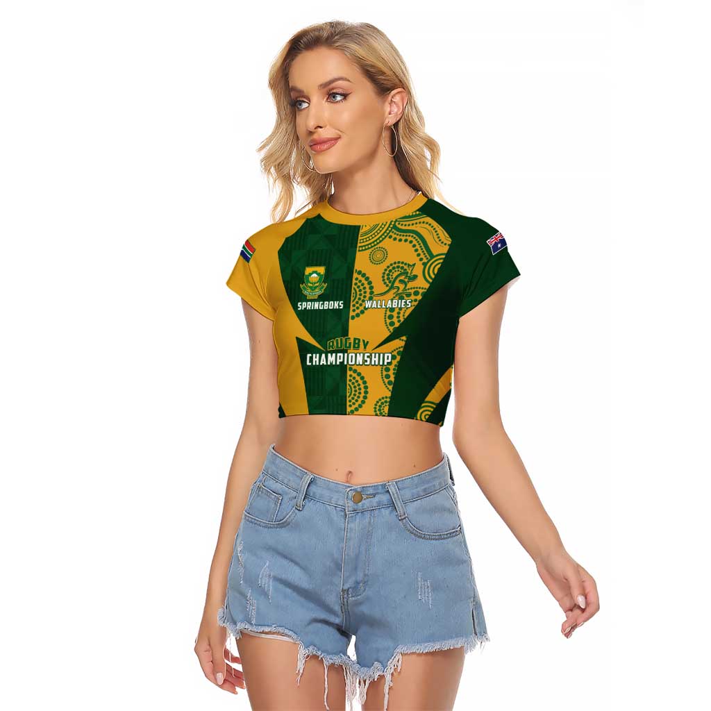 South Africa Australia Rugby Custom Raglan Cropped T Shirt Springboks Wallabies Together - Aussie Hoodie