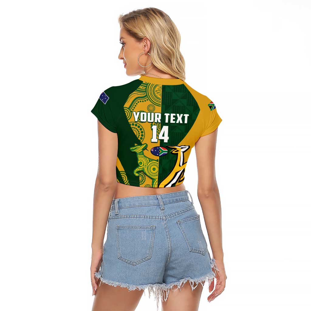 South Africa Australia Rugby Custom Raglan Cropped T Shirt Springboks Wallabies Together - Aussie Hoodie