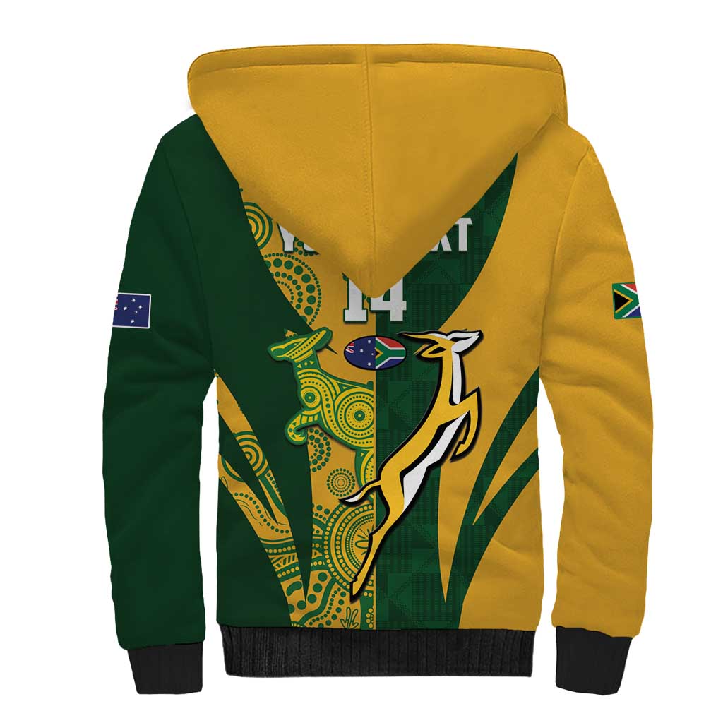 South Africa Australia Rugby Custom Sherpa Hoodie Springboks Wallabies Together - Aussie Hoodie
