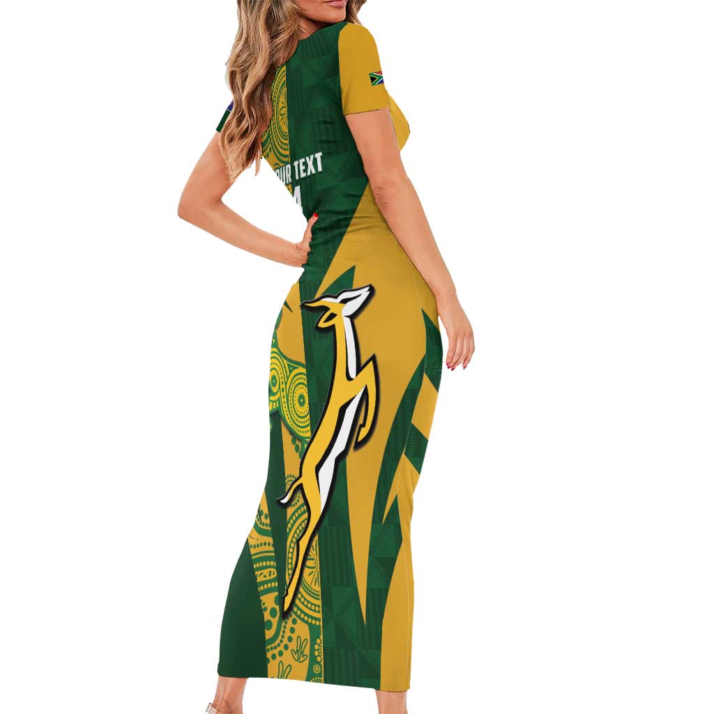 South Africa Australia Rugby Custom Short Sleeve Bodycon Dress Springboks Wallabies Together - Aussie Hoodie