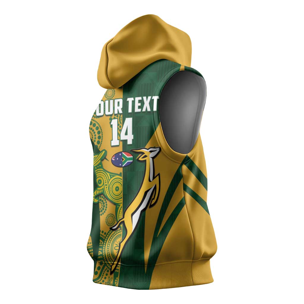 South Africa Australia Rugby Custom Sleeveless Hoodie Springboks Wallabies Together - Aussie Hoodie