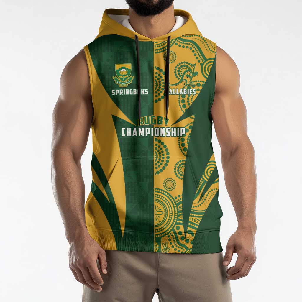 South Africa Australia Rugby Custom Sleeveless Hoodie Springboks Wallabies Together - Aussie Hoodie