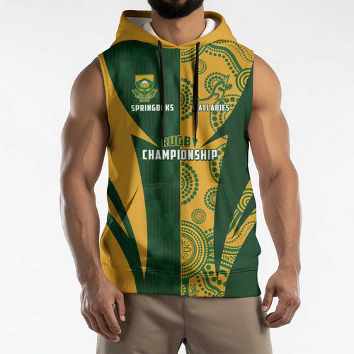 South Africa Australia Rugby Custom Sleeveless Hoodie Springboks Wallabies Together - Aussie Hoodie