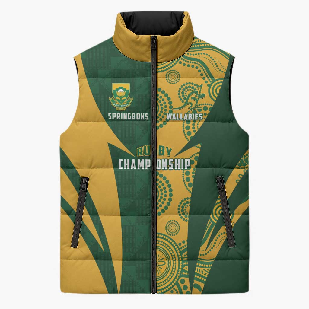South Africa Australia Rugby Custom Sleeveless Puffer Jacket Springboks Wallabies Together - Aussie Hoodie