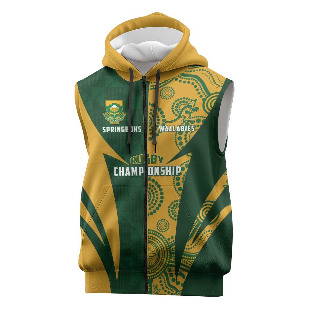 South Africa Australia Rugby Custom Sleeveless Zip Hoodie Springboks Wallabies Together LT14