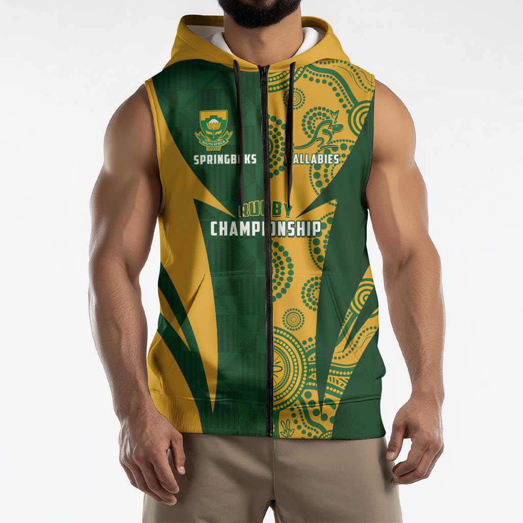 South Africa Australia Rugby Custom Sleeveless Zip Hoodie Springboks Wallabies Together LT14