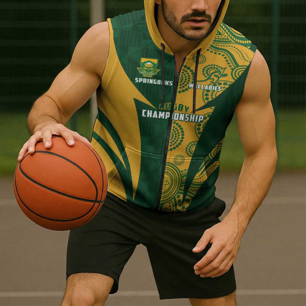 South Africa Australia Rugby Custom Sleeveless Zip Hoodie Springboks Wallabies Together LT14