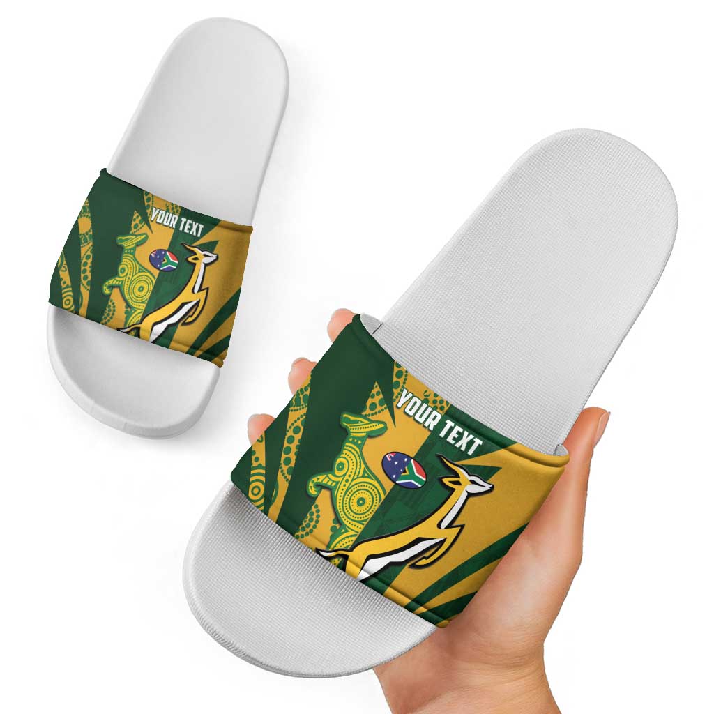 South Africa Australia Rugby Custom Slide Sandals Springboks Wallabies Together - Aussie Hoodie