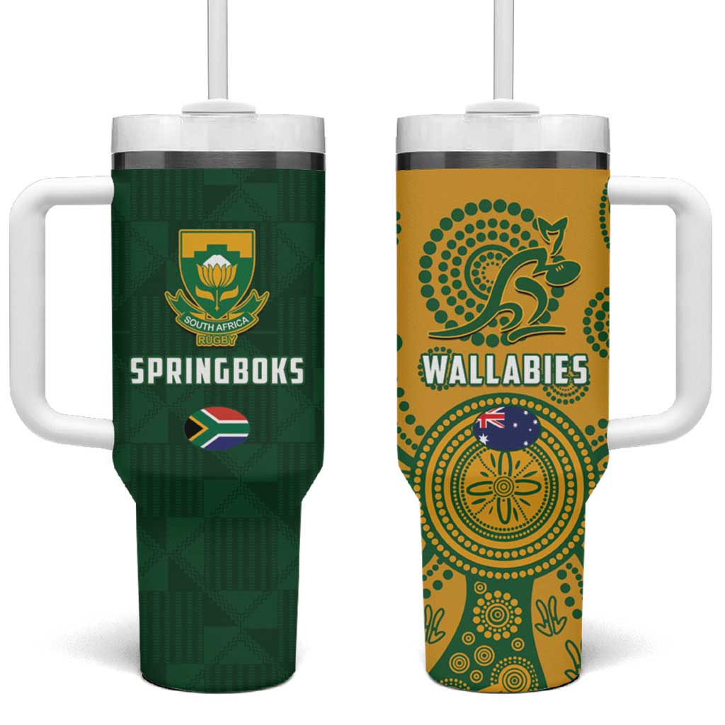 South Africa Australia Rugby Tumbler With Handle Springboks Wallabies Together - Aussie Hoodie