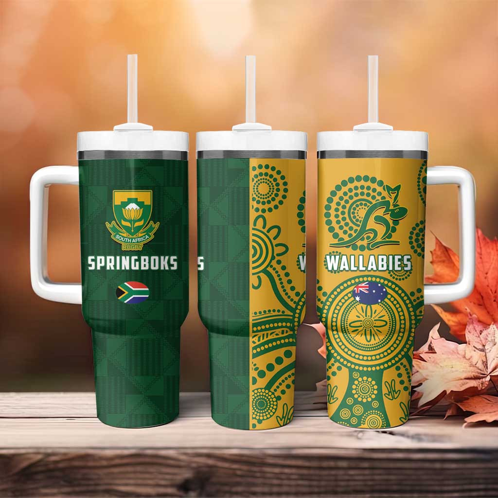South Africa Australia Rugby Tumbler With Handle Springboks Wallabies Together - Aussie Hoodie