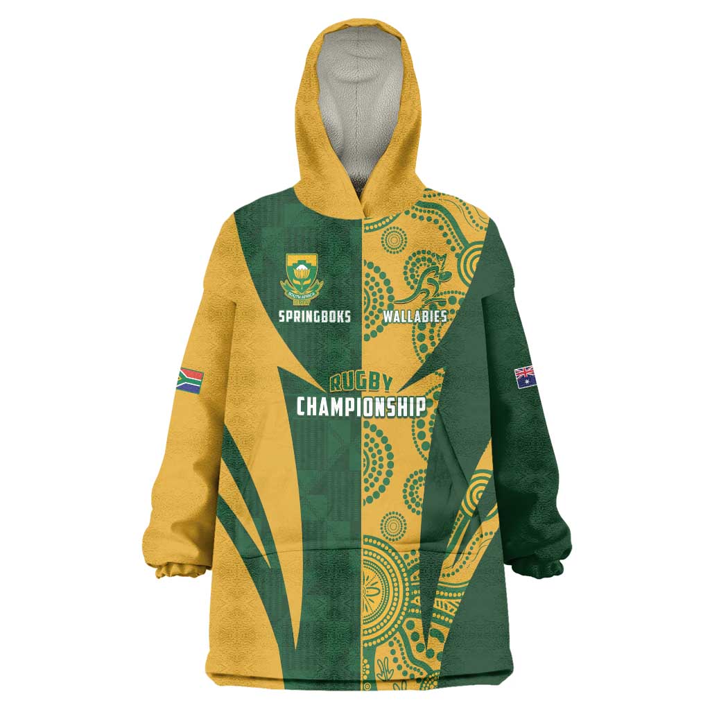 South Africa Australia Rugby Custom Wearable Blanket Hoodie Springboks Wallabies Together - Aussie Hoodie