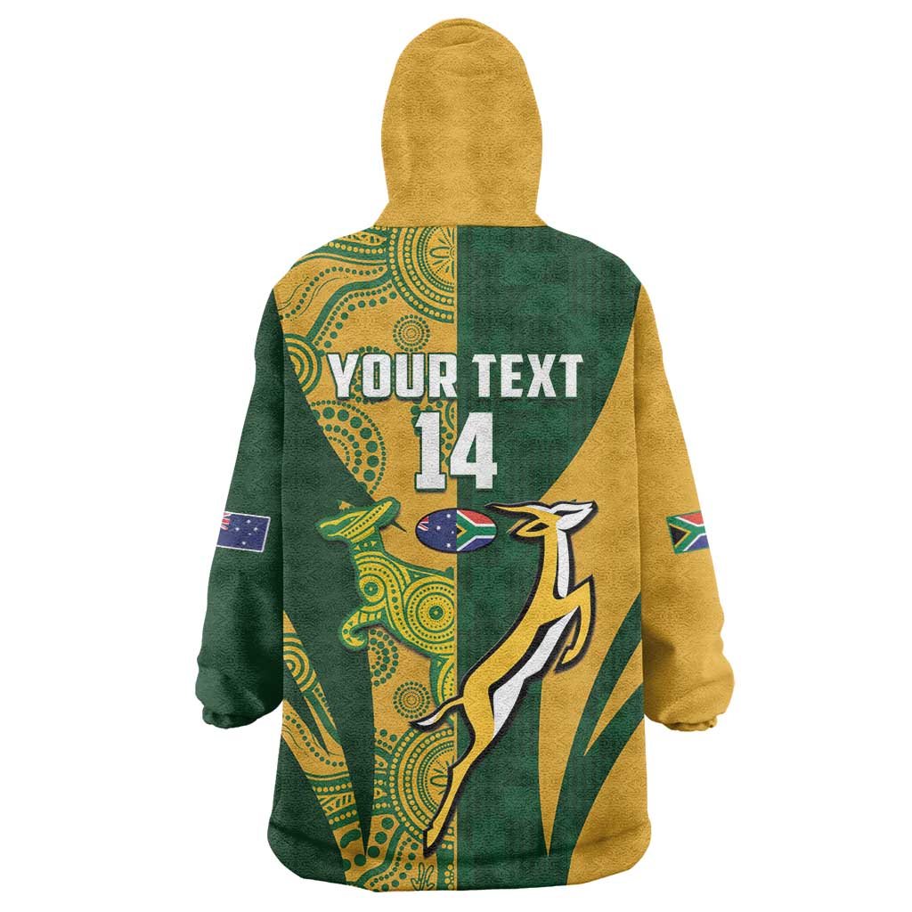 South Africa Australia Rugby Custom Wearable Blanket Hoodie Springboks Wallabies Together - Aussie Hoodie