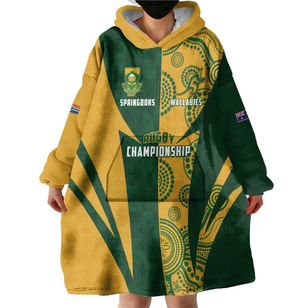South Africa Australia Rugby Custom Wearable Blanket Hoodie Springboks Wallabies Together - Aussie Hoodie