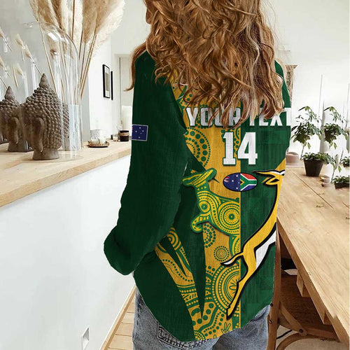 South Africa Australia Rugby Custom Women Casual Shirt Springboks Wallabies Together - Aussie Hoodie