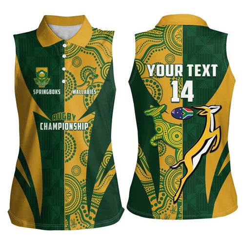 South Africa Australia Rugby Custom Women Sleeveless Polo Shirt Springboks Wallabies Together - Aussie Hoodie