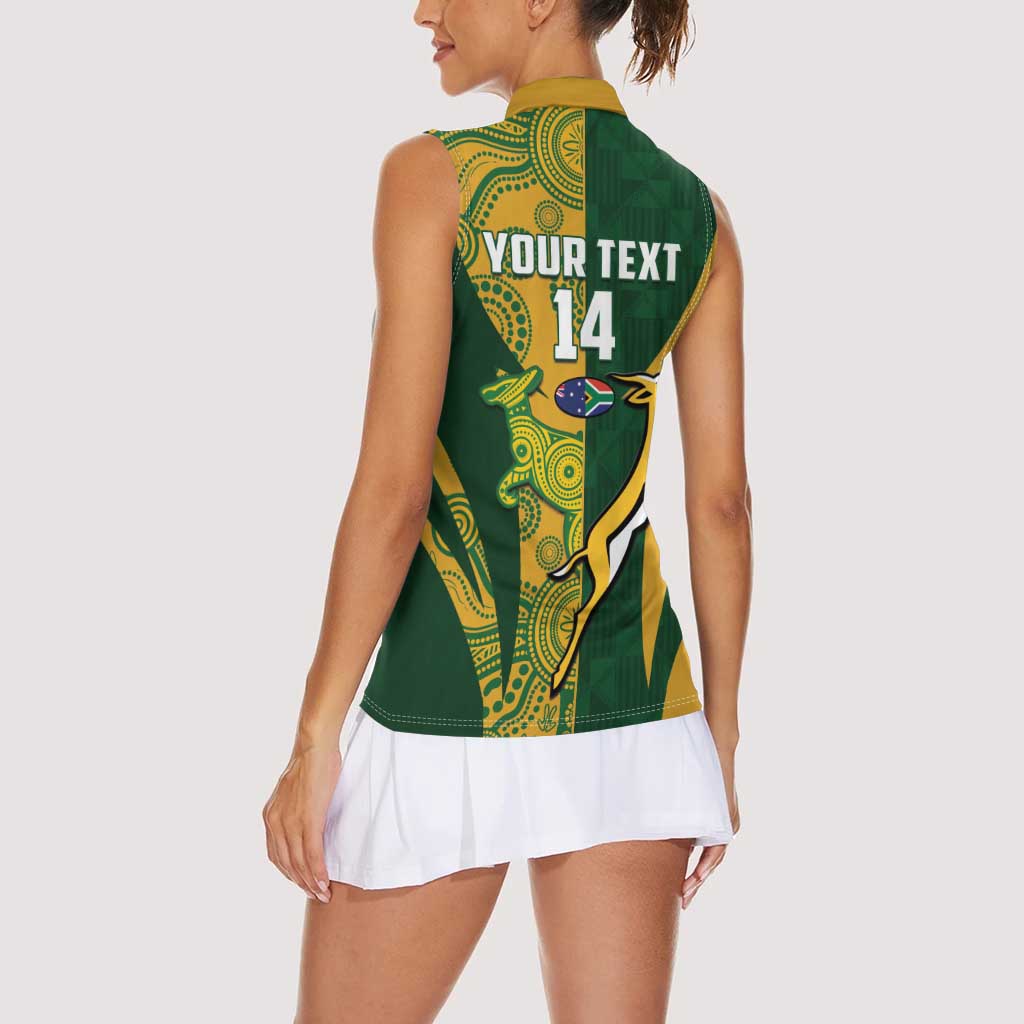 South Africa Australia Rugby Custom Women Sleeveless Polo Shirt Springboks Wallabies Together - Aussie Hoodie