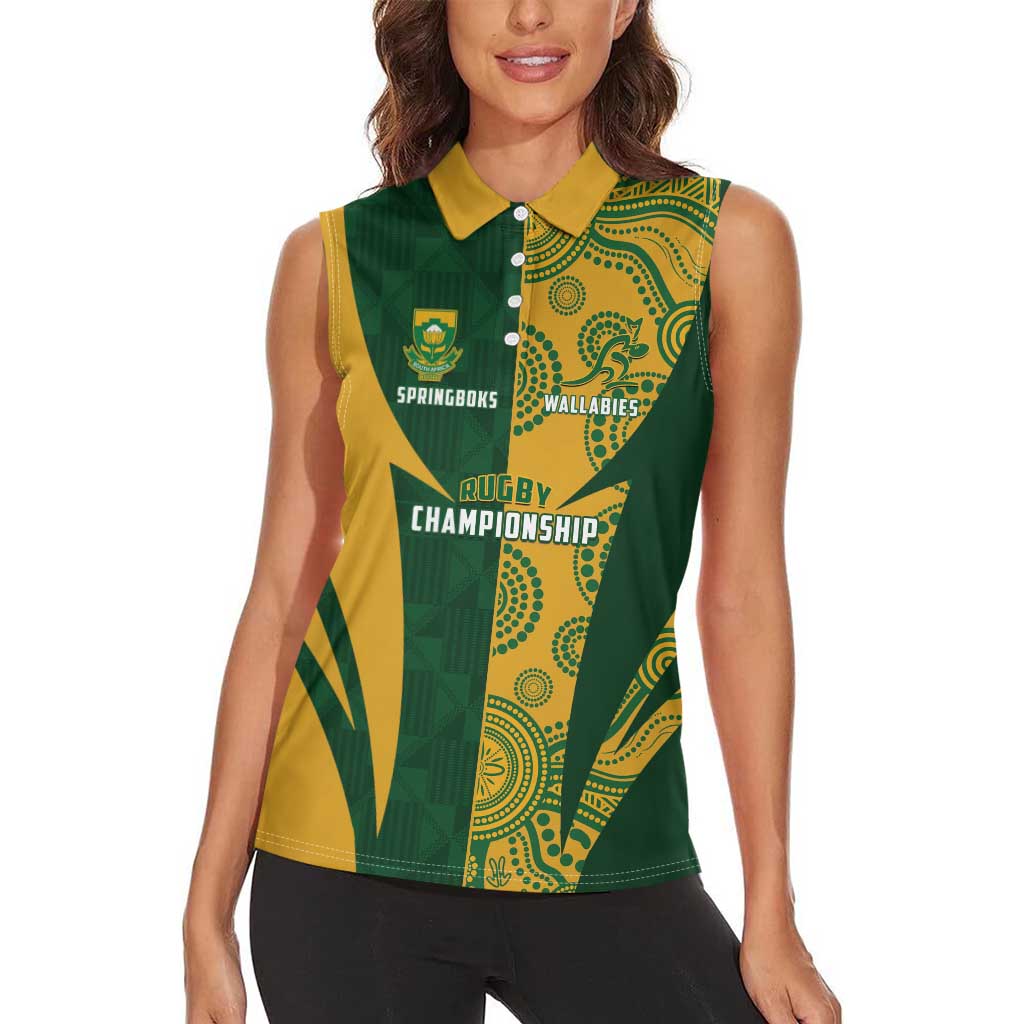 South Africa Australia Rugby Custom Women Sleeveless Polo Shirt Springboks Wallabies Together - Aussie Hoodie
