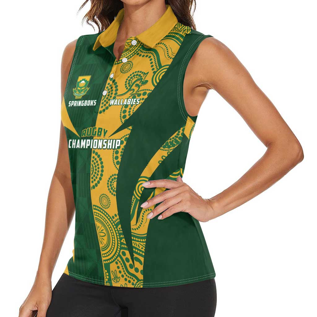 South Africa Australia Rugby Custom Women Sleeveless Polo Shirt Springboks Wallabies Together - Aussie Hoodie