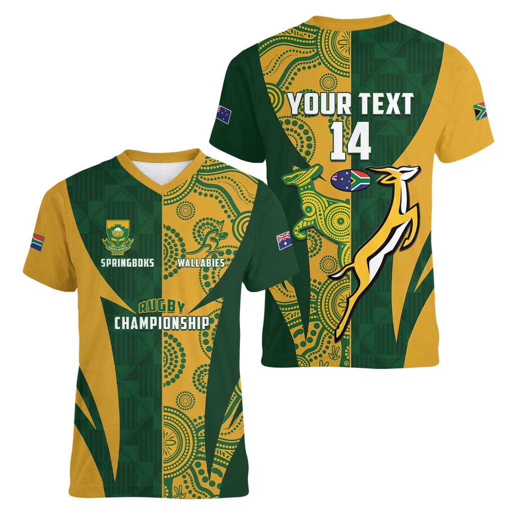 South Africa Australia Rugby Custom Women V-Neck T-Shirt Springboks Wallabies Together - Aussie Hoodie
