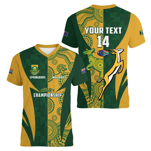 South Africa Australia Rugby Custom Women V-Neck T-Shirt Springboks Wallabies Together - Aussie Hoodie