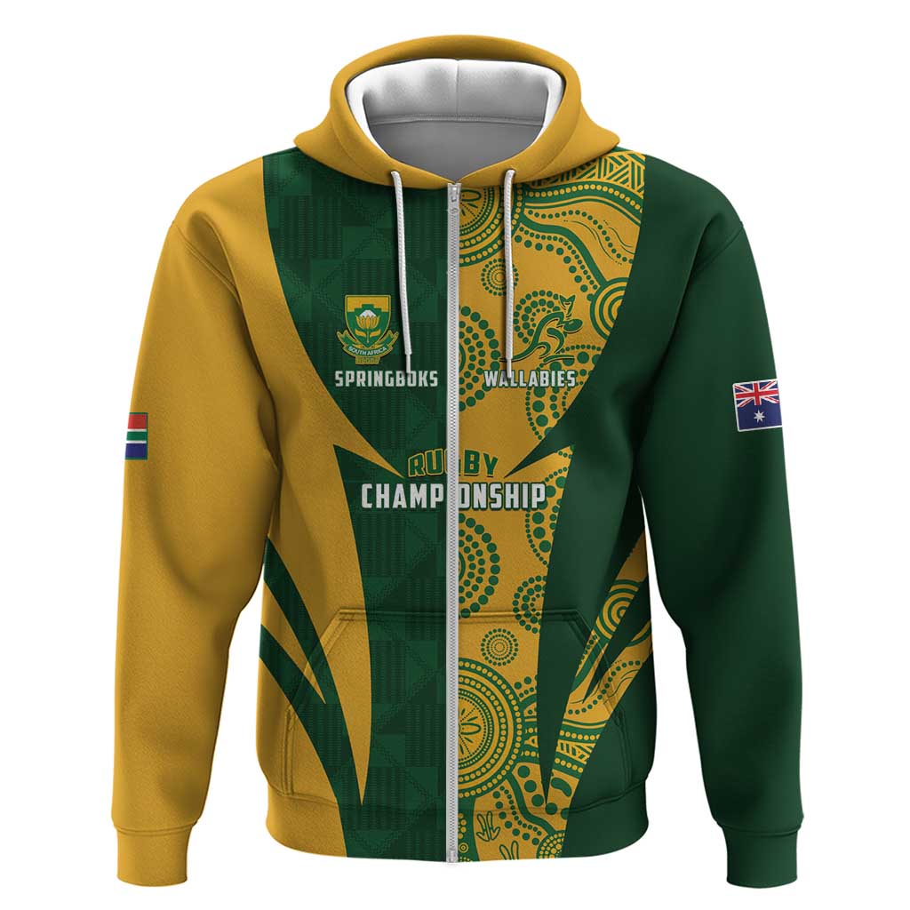 South Africa Australia Rugby Custom Zip Hoodie Springboks Wallabies Together - Aussie Hoodie