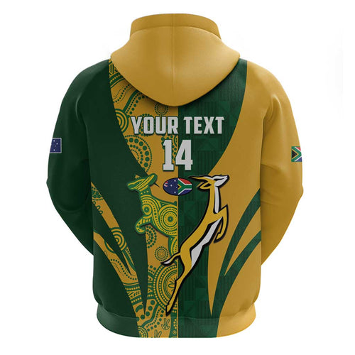 South Africa Australia Rugby Custom Zip Hoodie Springboks Wallabies Together - Aussie Hoodie