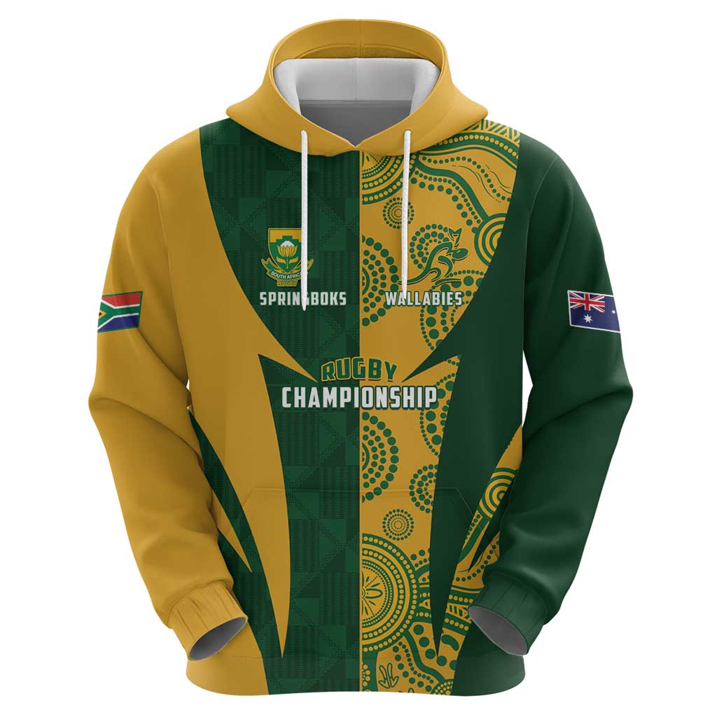 South Africa Australia Rugby Custom Zip Hoodie Springboks Wallabies Together - Aussie Hoodie