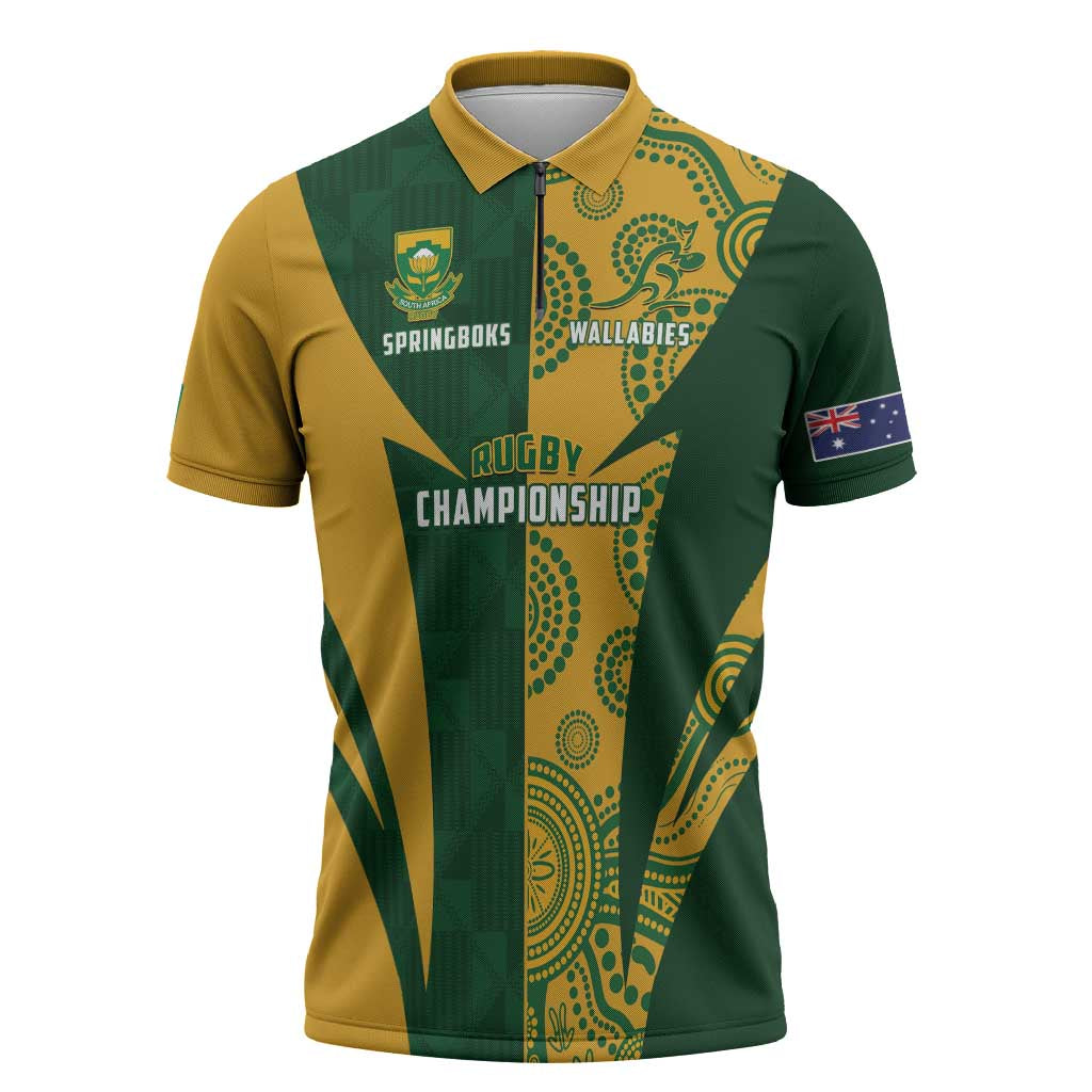 South Africa Australia Rugby Custom Zipper Polo Shirt Springboks Wallabies Together - Aussie Hoodie