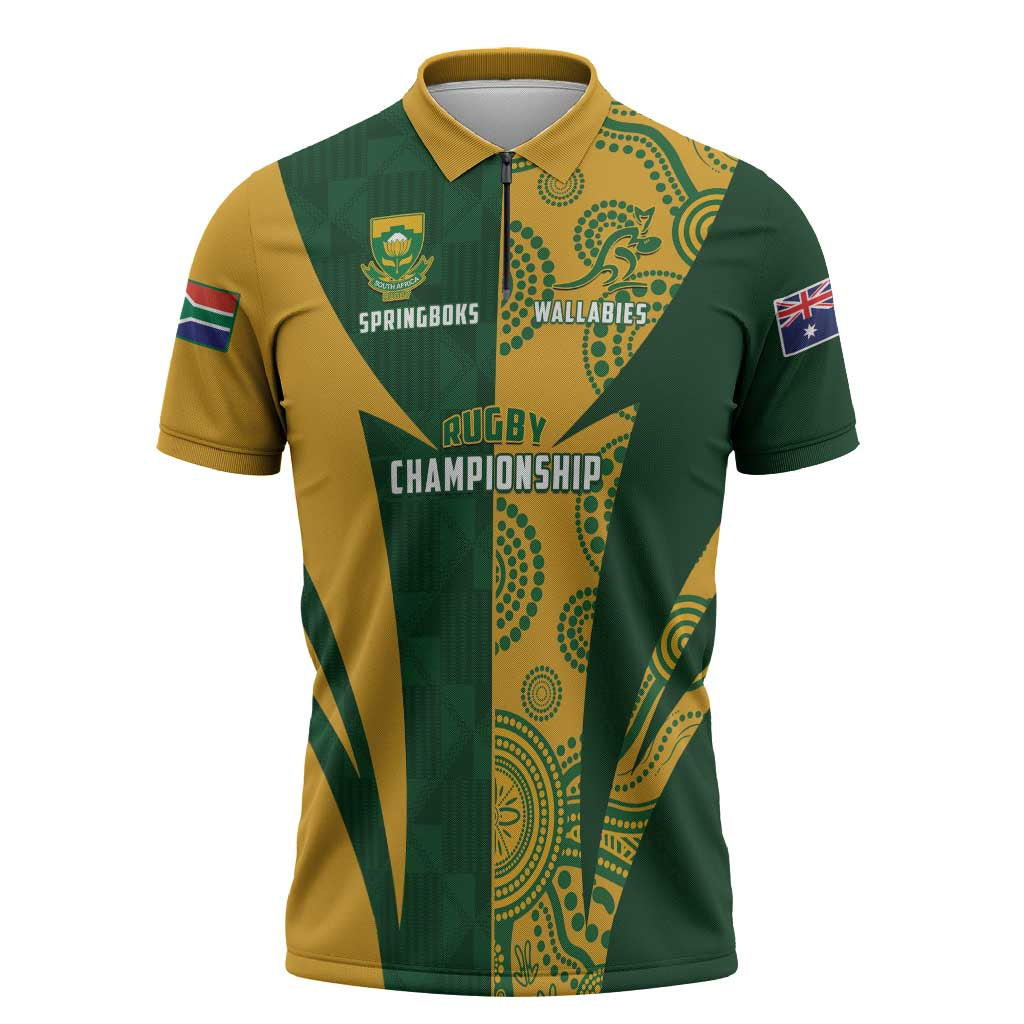 South Africa Australia Rugby Custom Zipper Polo Shirt Springboks Wallabies Together - Aussie Hoodie