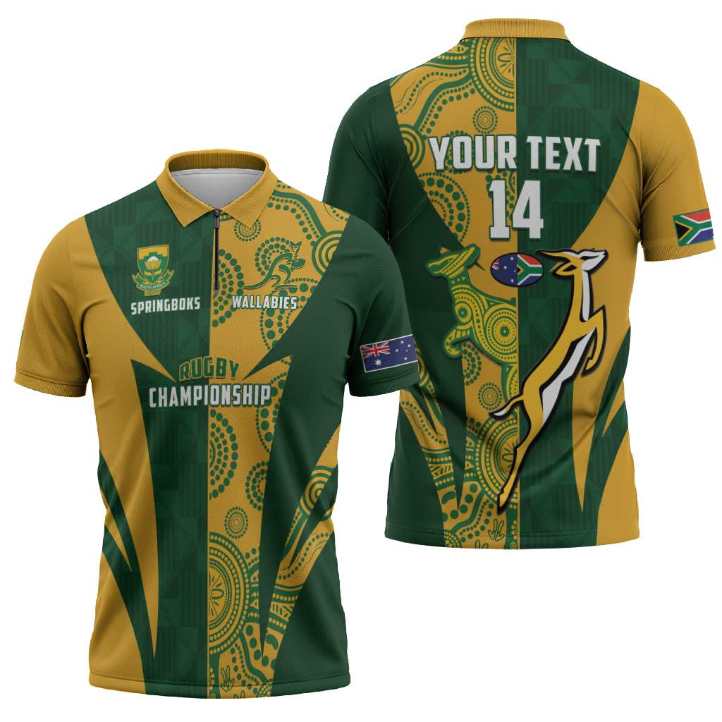 South Africa Australia Rugby Custom Zipper Polo Shirt Springboks Wallabies Together - Aussie Hoodie