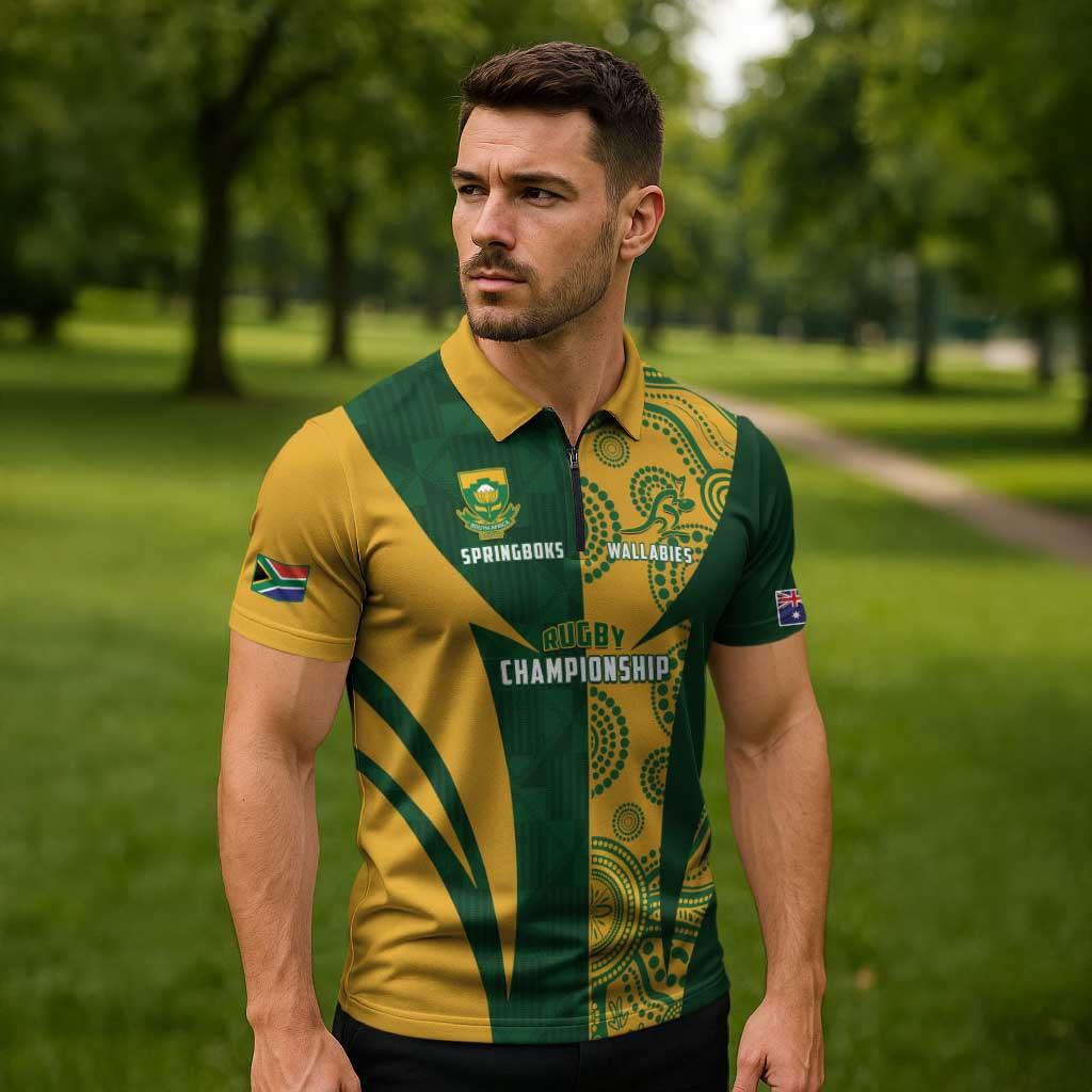 South Africa Australia Rugby Custom Zipper Polo Shirt Springboks Wallabies Together - Aussie Hoodie