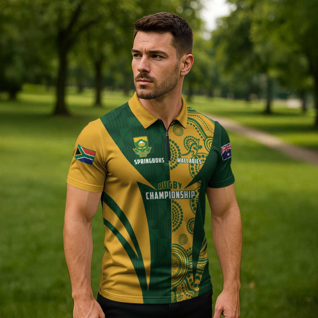 South Africa Australia Rugby Custom Zipper Polo Shirt Springboks Wallabies Together - Aussie Hoodie
