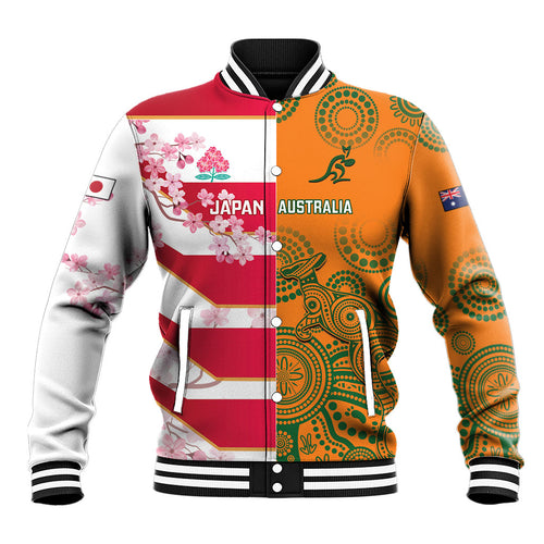 Australia and Japan Rugby Custom Baseball Jacket Wallabies Brave Blossoms Together
