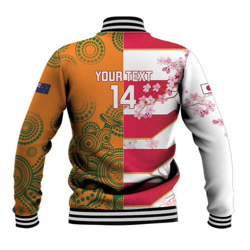 Australia and Japan Rugby Custom Baseball Jacket Wallabies Brave Blossoms Together