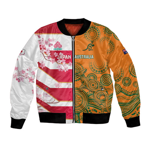 Australia and Japan Rugby Custom Bomber Jacket Wallabies Brave Blossoms Together