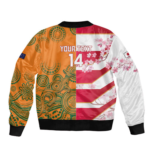 Australia and Japan Rugby Custom Bomber Jacket Wallabies Brave Blossoms Together
